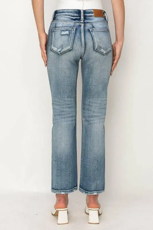 High Rise Crystal Embellished Straight Jeans