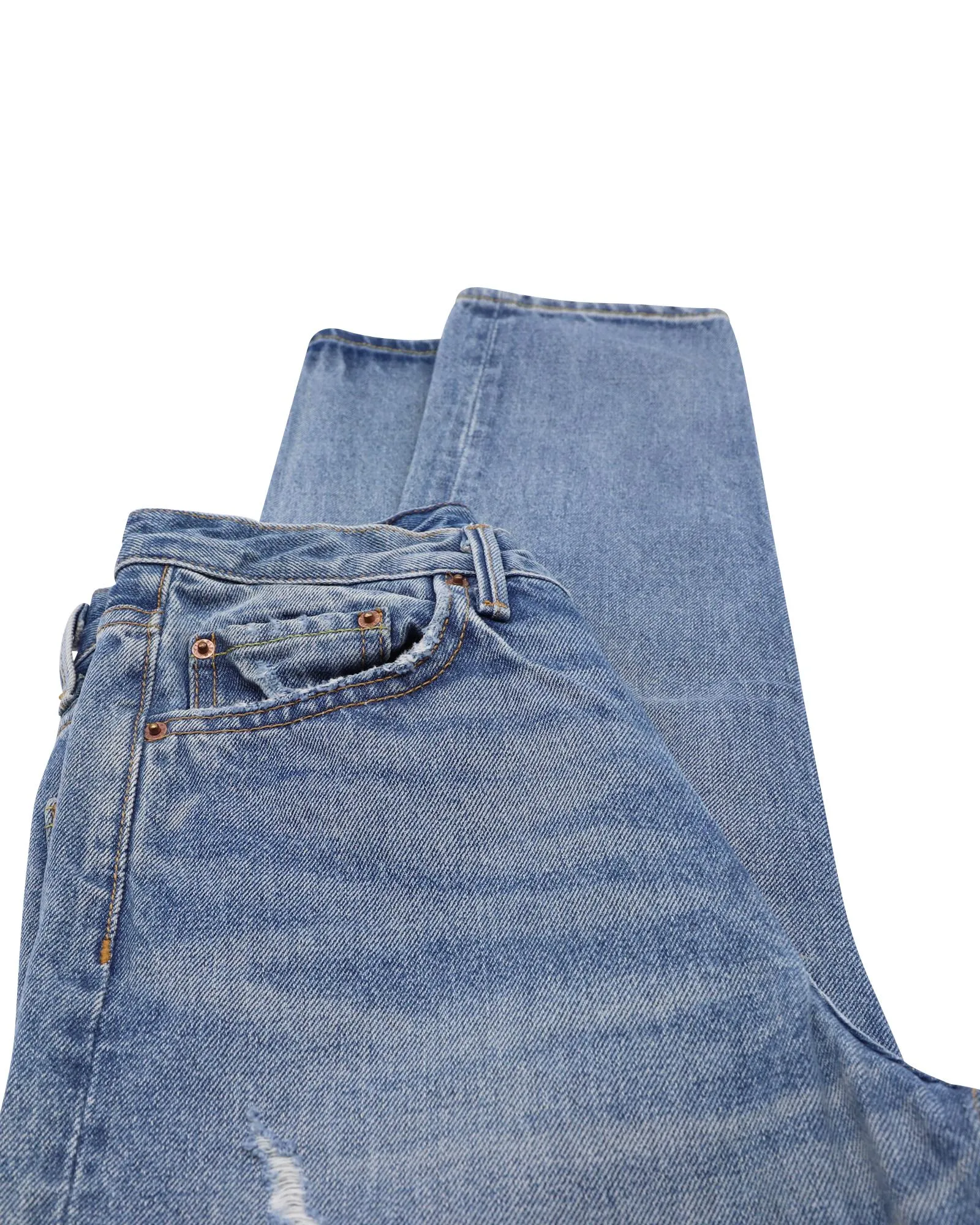 High-Rise Straight Leg Jeans in Blue Cotton