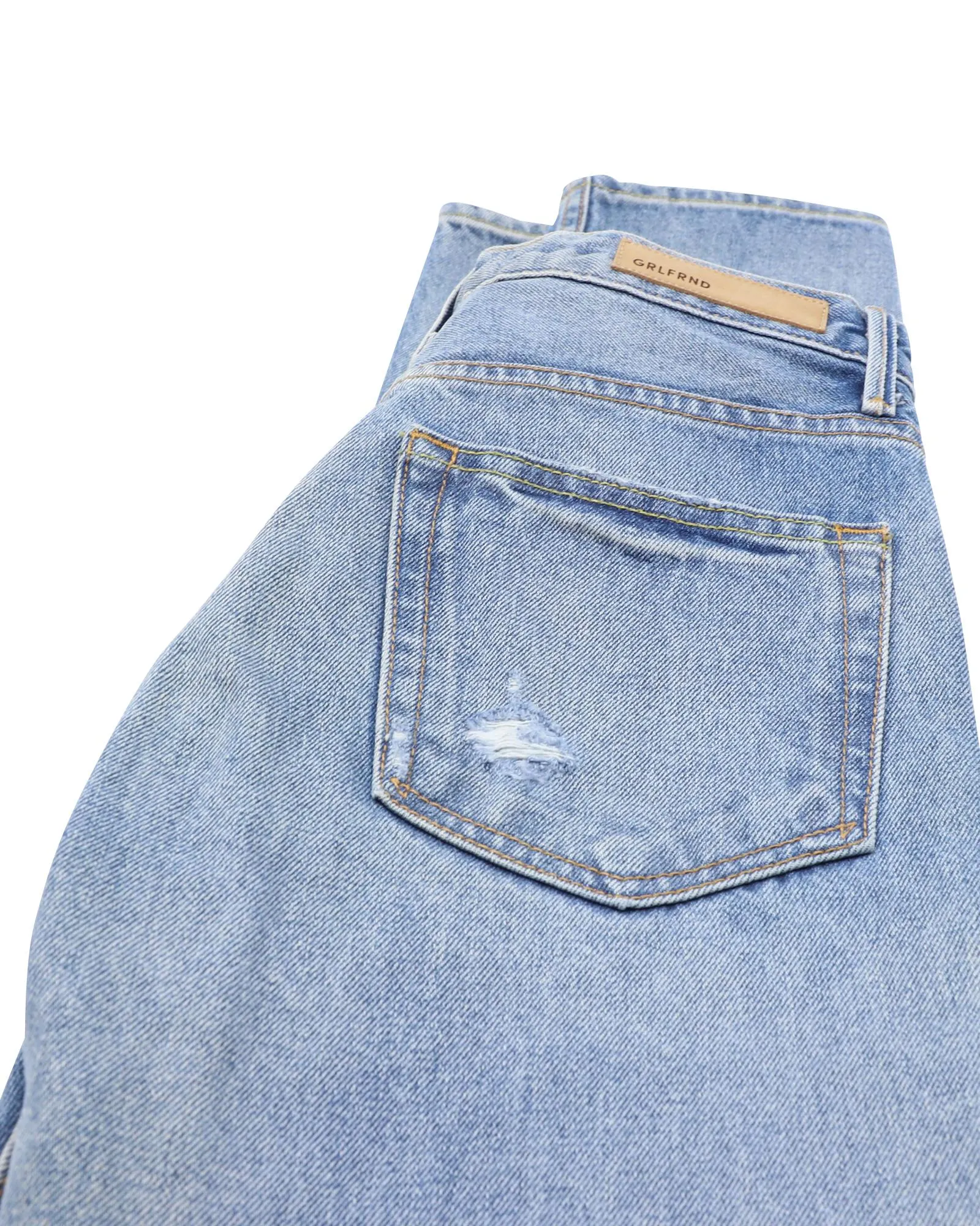 High-Rise Straight Leg Jeans in Blue Cotton