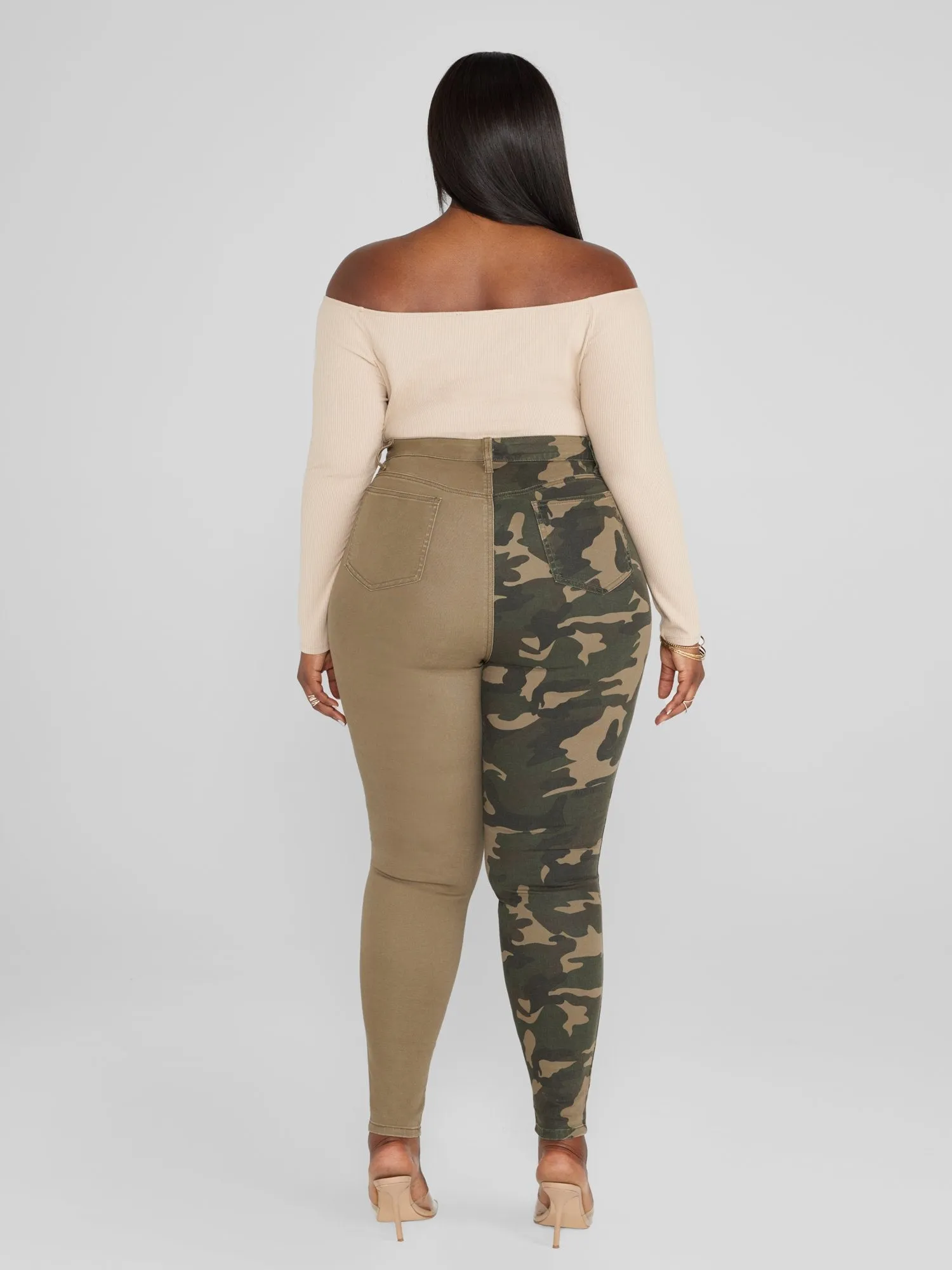 High Rise Two-Tone Camo Skinny Jeans