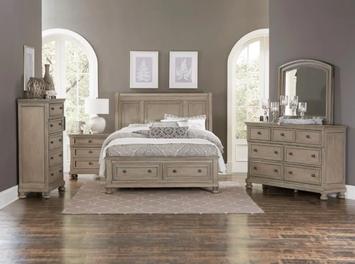 Homelegance Bethel Queen Sleigh Platform Bed with Footboard Storage in Gray 2259GY-1*
