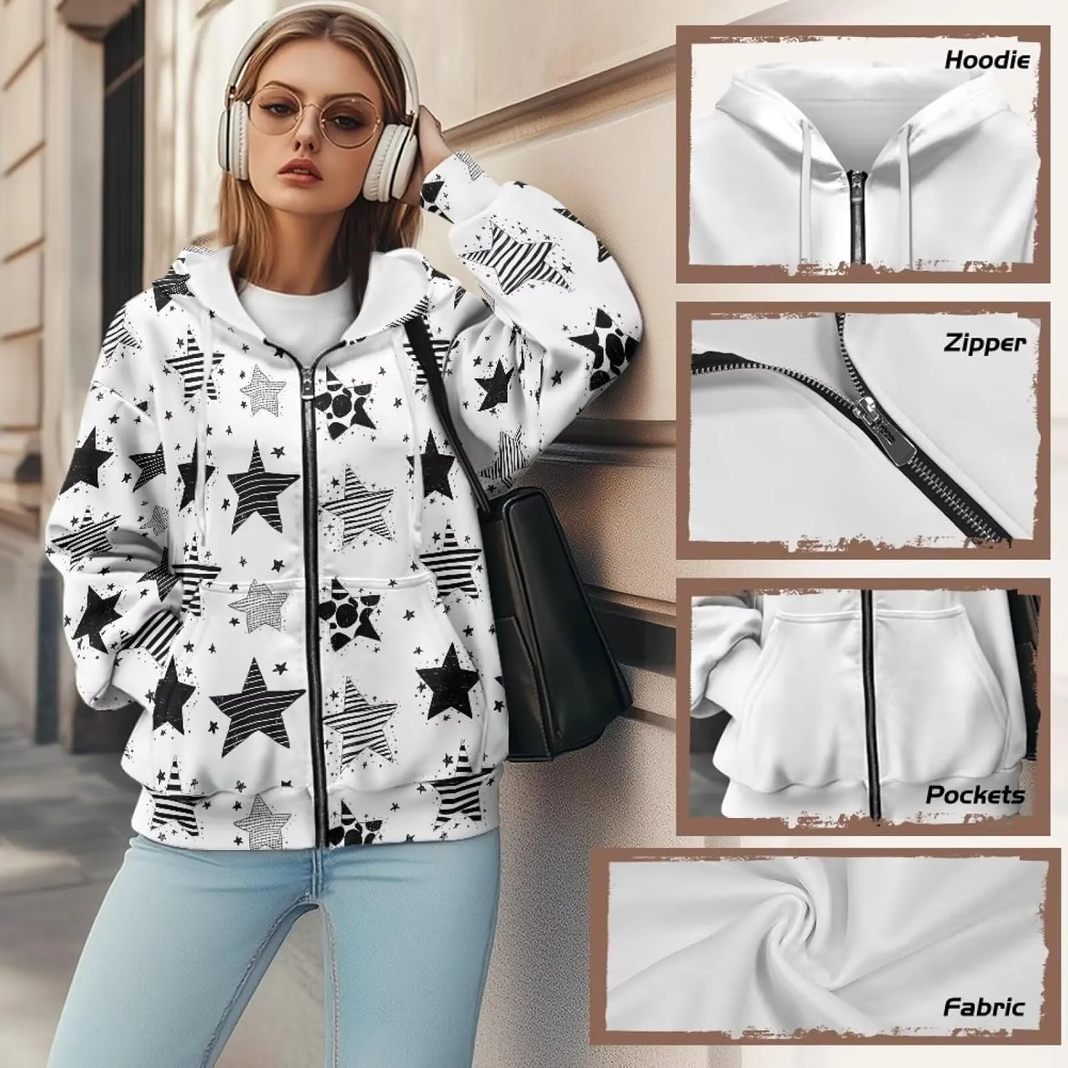Irisjudy Black Cat Women's Full Zip Up Hoodie LGBT Love Oversized Sweatshirts Street Graffiti Fall Y2K Hoodies with Pockets