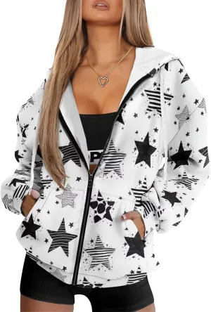 Irisjudy Black Cat Women's Full Zip Up Hoodie LGBT Love Oversized Sweatshirts Street Graffiti Fall Y2K Hoodies with Pockets