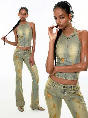 Irregular Distressed Slimming Flare Jeans【s0000009143】