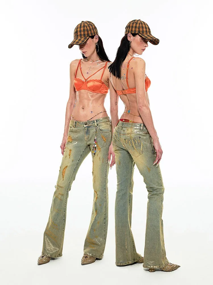 Irregular Distressed Slimming Flare Jeans【s0000009143】