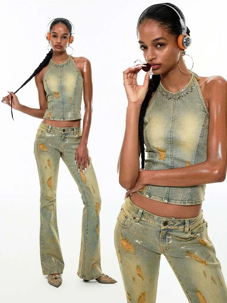 Irregular Distressed Slimming Flare Jeans【s0000009143】