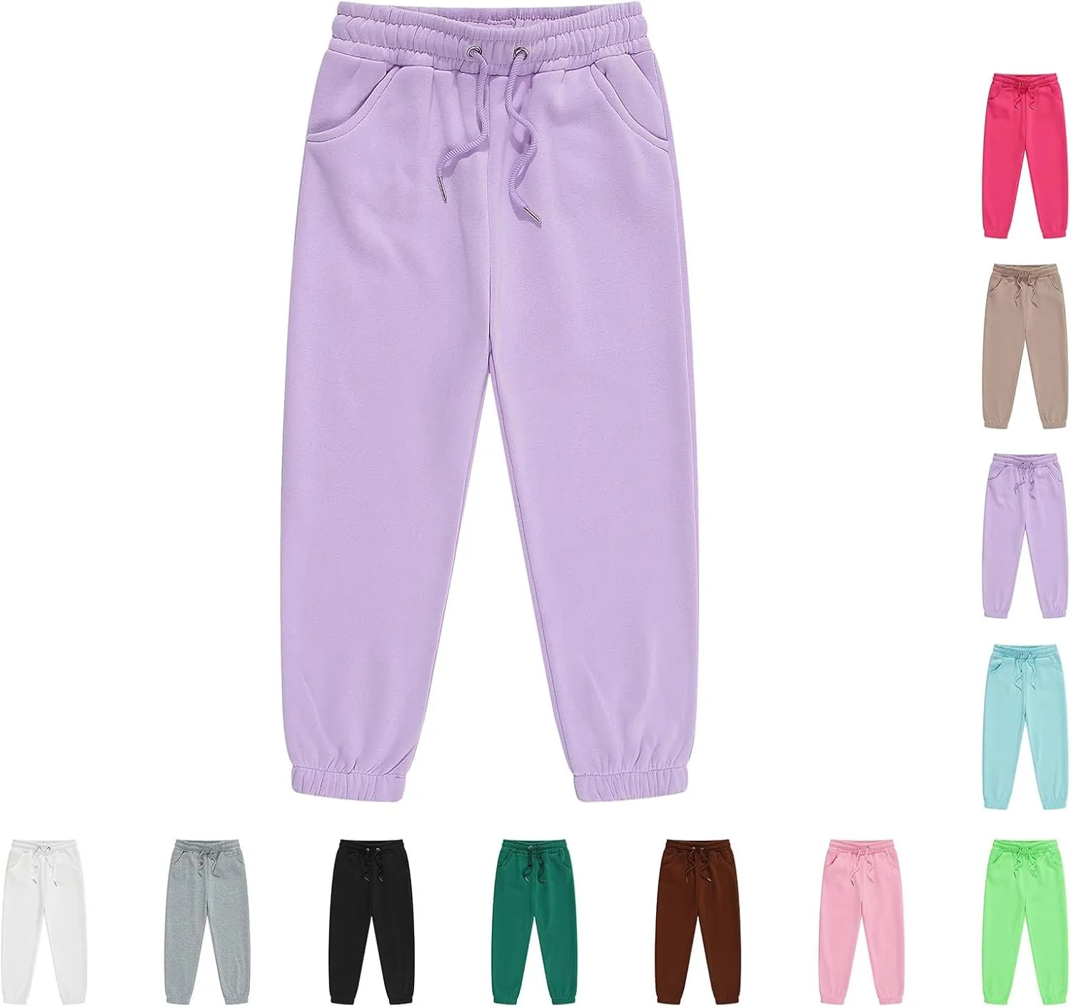 Kids Boys Girls Cotton Sweatpants Plain Pull On Joggers Drawstring ounge Pants for Tween Elastic Waist Jogger Pants
