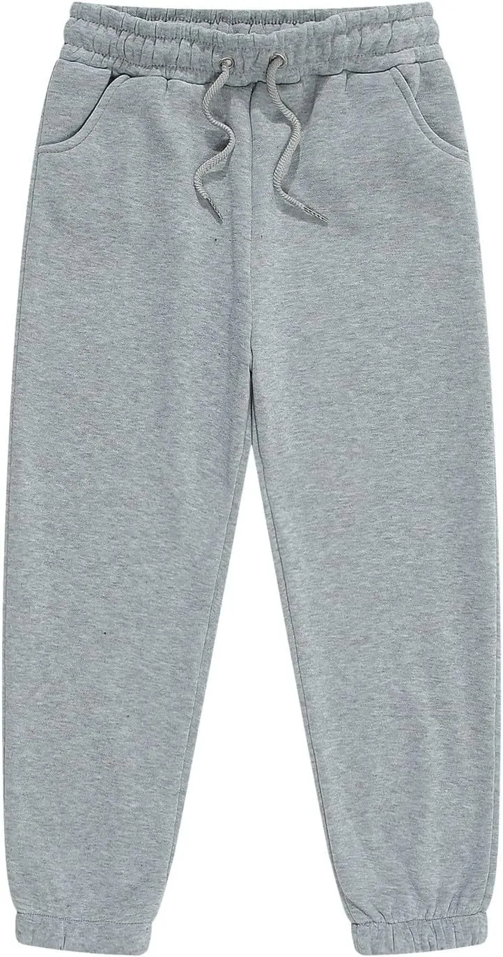 Kids Boys Girls Cotton Sweatpants Plain Pull On Joggers Drawstring ounge Pants for Tween Elastic Waist Jogger Pants