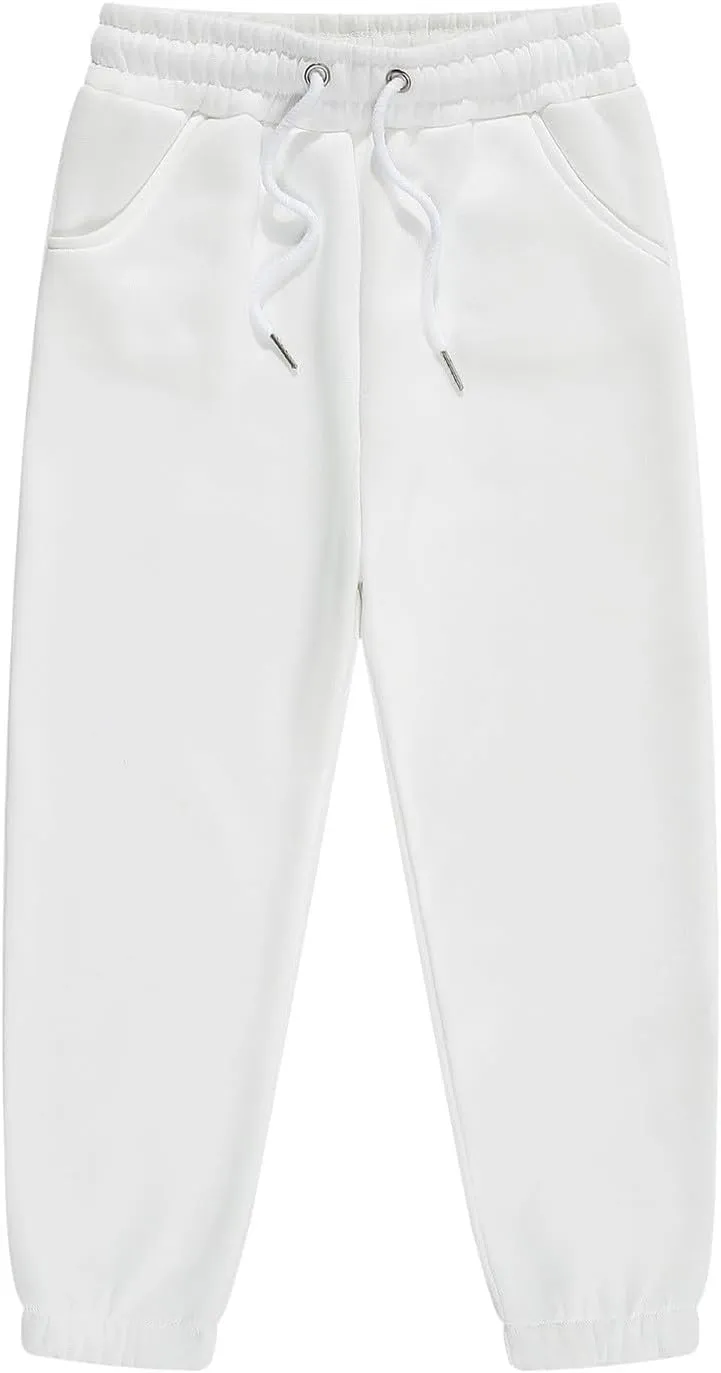 Kids Boys Girls Cotton Sweatpants Plain Pull On Joggers Drawstring ounge Pants for Tween Elastic Waist Jogger Pants