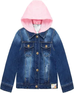 KIDSCOOL SPACE Little Girl Jean Jacket,Flower Embroidered Denim Outfits