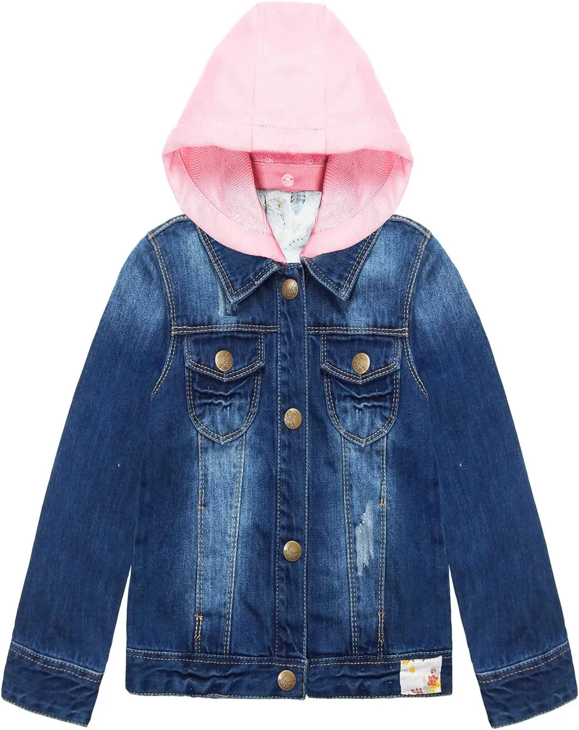 KIDSCOOL SPACE Little Girl Jean Jacket,Flower Embroidered Denim Outfits
