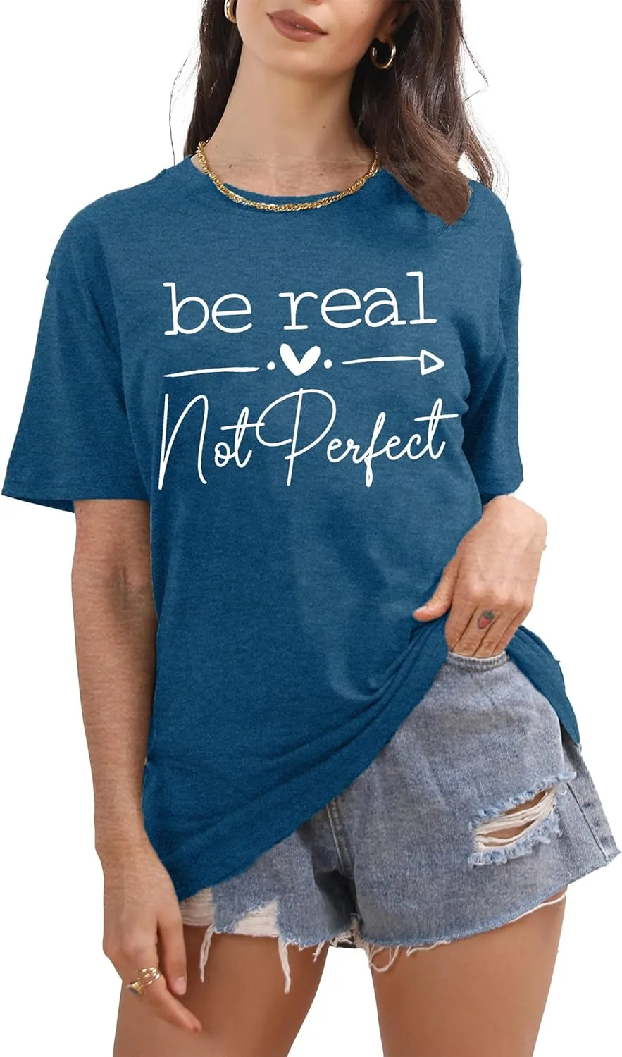 Kindness Shirt Tops for Women Be Real Not Perfect T-Shirt Short Sleeve Inspirational Graphic Tees Shirts