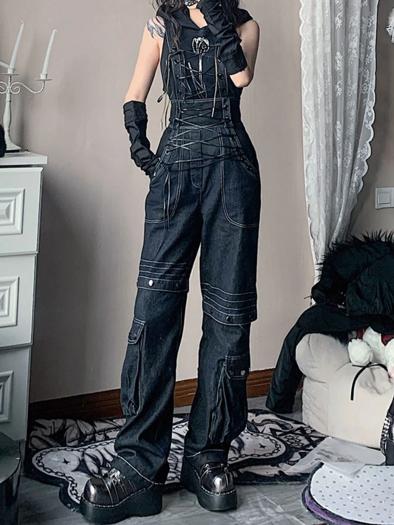 Lace-up Suspenders Jeans【s0000000301】