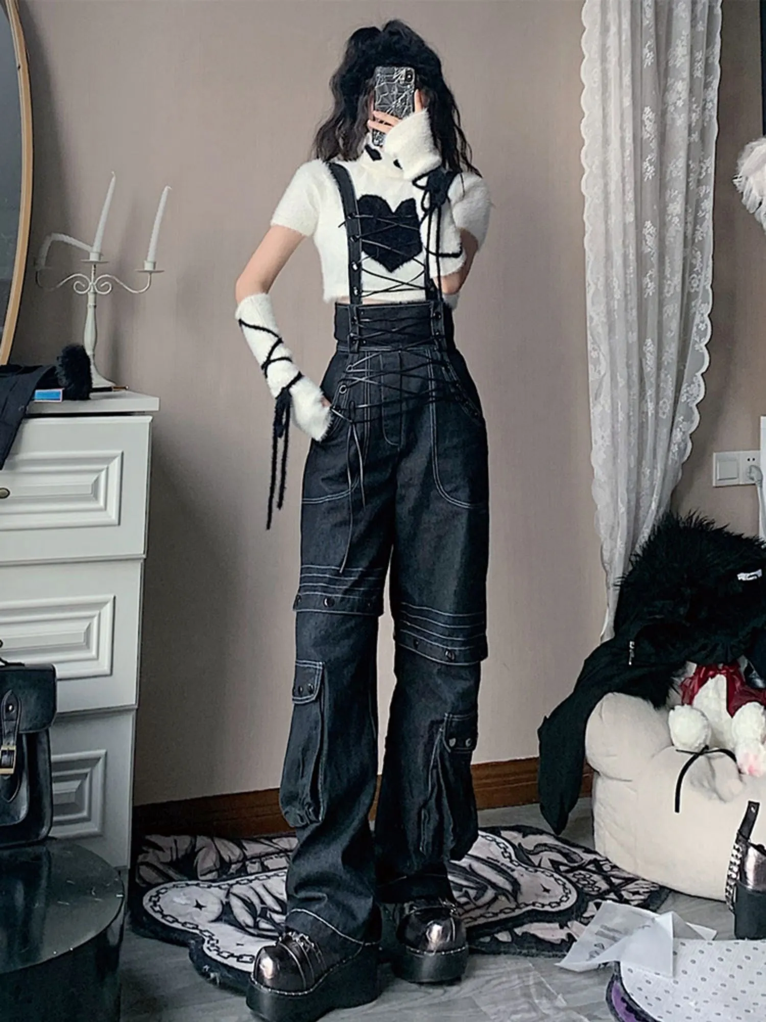 Lace-up Suspenders Jeans【s0000000301】