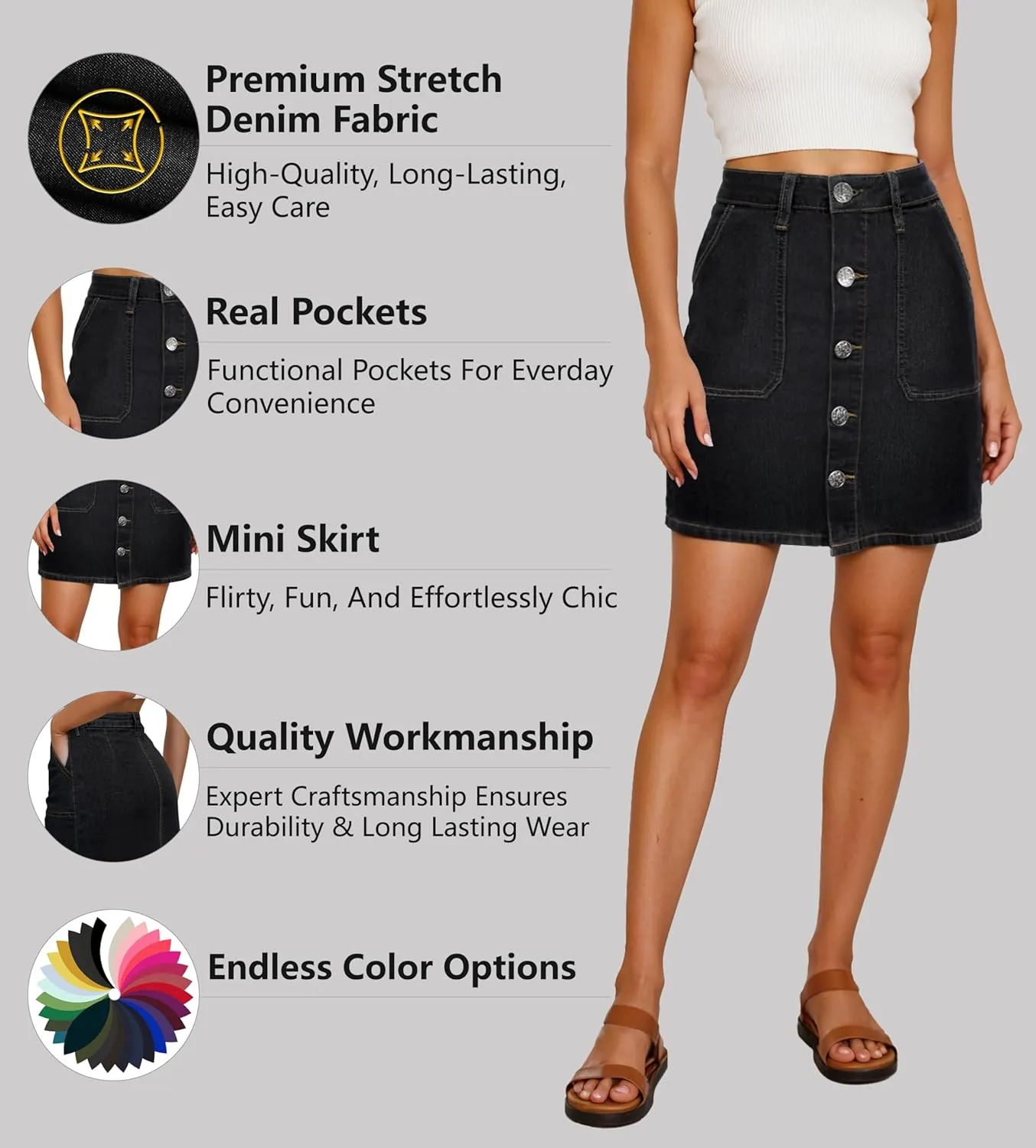 Lexi Womens Super Comfy Stretch Denim Skirt