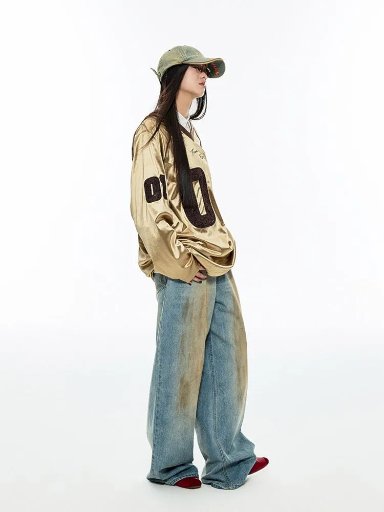 Light blue washed yellow clay-dyed wide-leg jeans【s0000006278】