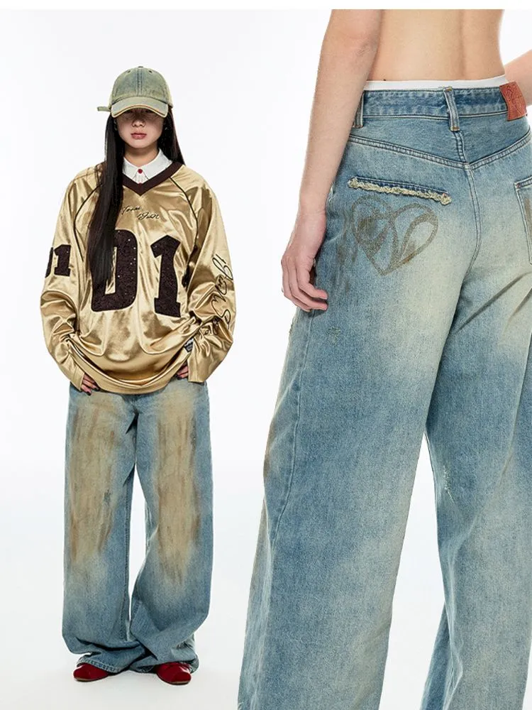 Light blue washed yellow clay-dyed wide-leg jeans【s0000006278】