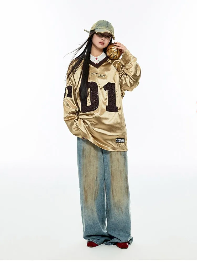 Light blue washed yellow clay-dyed wide-leg jeans【s0000006278】