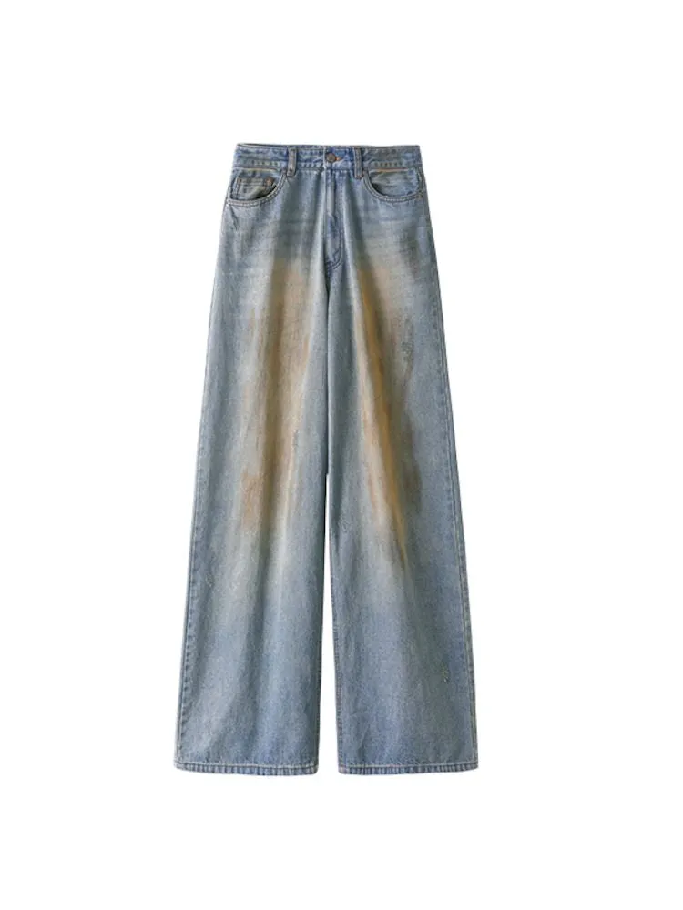 Light blue washed yellow clay-dyed wide-leg jeans【s0000006278】