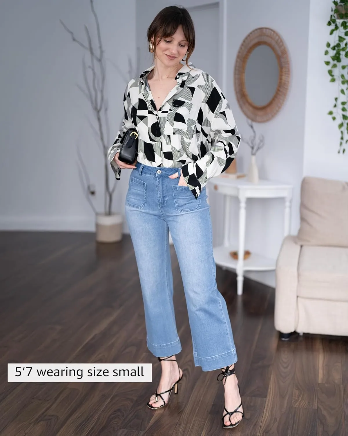 luvamia Wide Leg Jeans for Women Trendy High Waisted Flare Jeans Cropped Denim Pants Stretchy Baggy with Patch Pockets