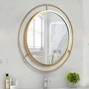 Luxurious and Modern Designer Double Ring Metal Wall Mirror | 24 inches