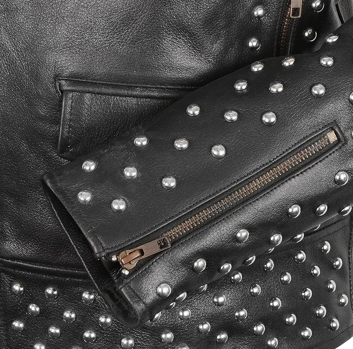 Mens Brando Biker Rock Punk Studded Spike Black Motorcycle Cowhide Leather Jacket