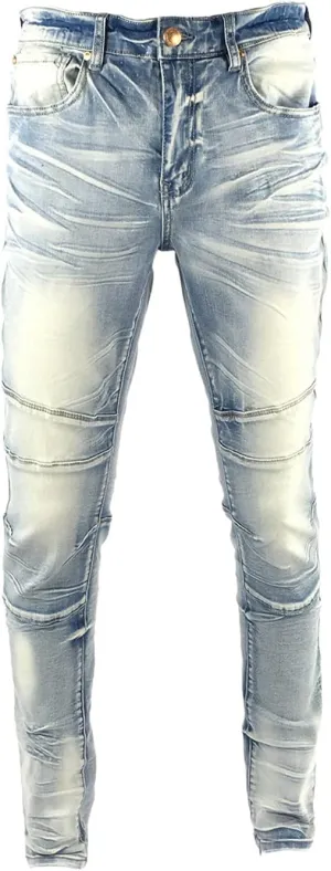 Men's Denim Jeans, Skinny Stretch Pleats Vintage Long Pant with Outside Tape