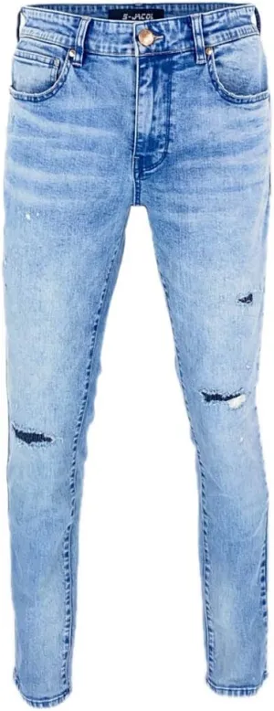 Men's Denim Jeans, Skinny Stretch Pleats Vintage Long Pant with Outside Tape