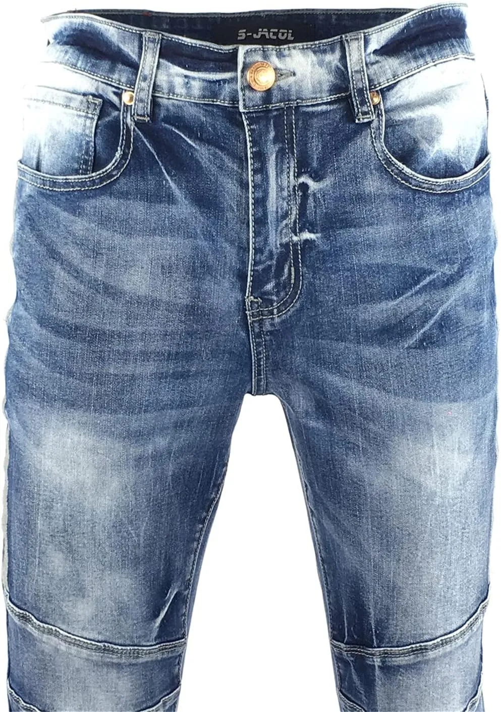 Men's Denim Jeans, Skinny Stretch Pleats Vintage Long Pant with Outside Tape