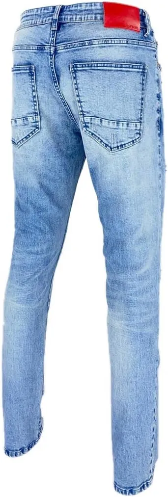 Men's Denim Jeans, Skinny Stretch Pleats Vintage Long Pant with Outside Tape
