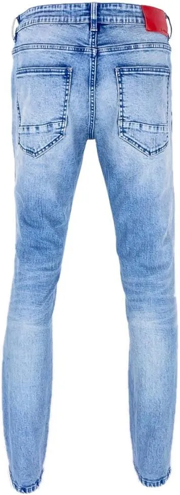 Men's Denim Jeans, Skinny Stretch Pleats Vintage Long Pant with Outside Tape