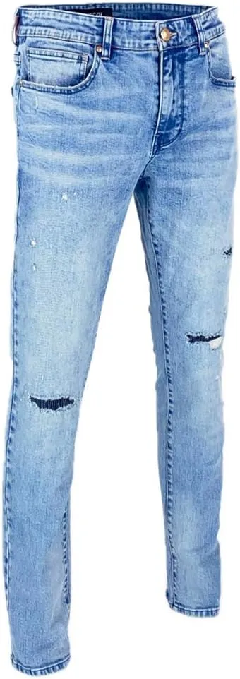 Men's Denim Jeans, Skinny Stretch Pleats Vintage Long Pant with Outside Tape