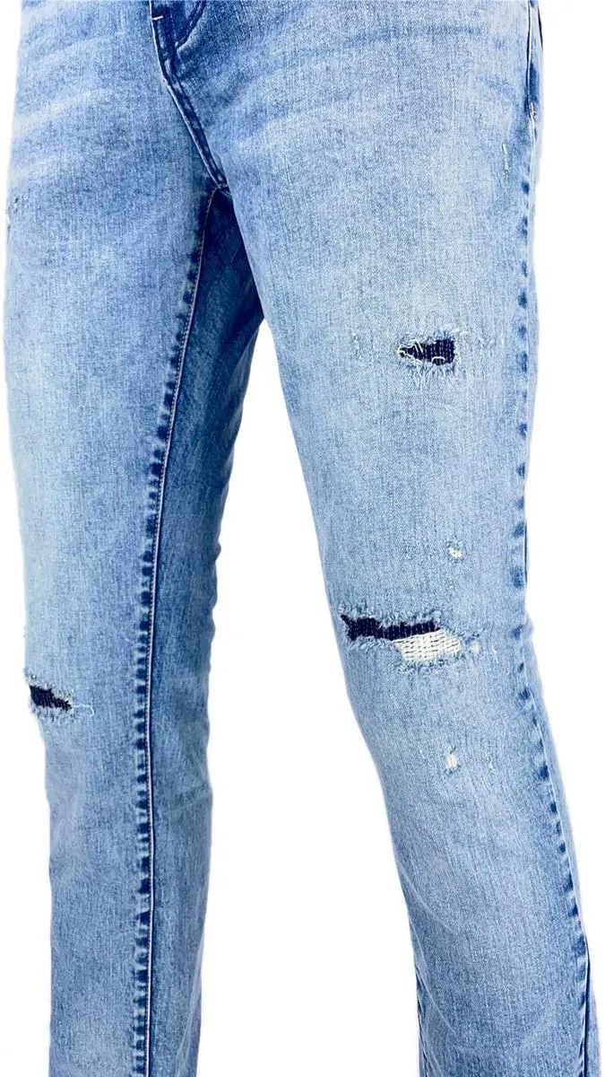 Men's Denim Jeans, Skinny Stretch Pleats Vintage Long Pant with Outside Tape