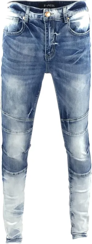 Men's Denim Jeans, Skinny Stretch Pleats Vintage Long Pant with Outside Tape