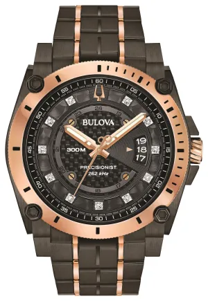 Mens Precisionist Gry & Rse Gld Diamond Watch Blk/Gry Dial