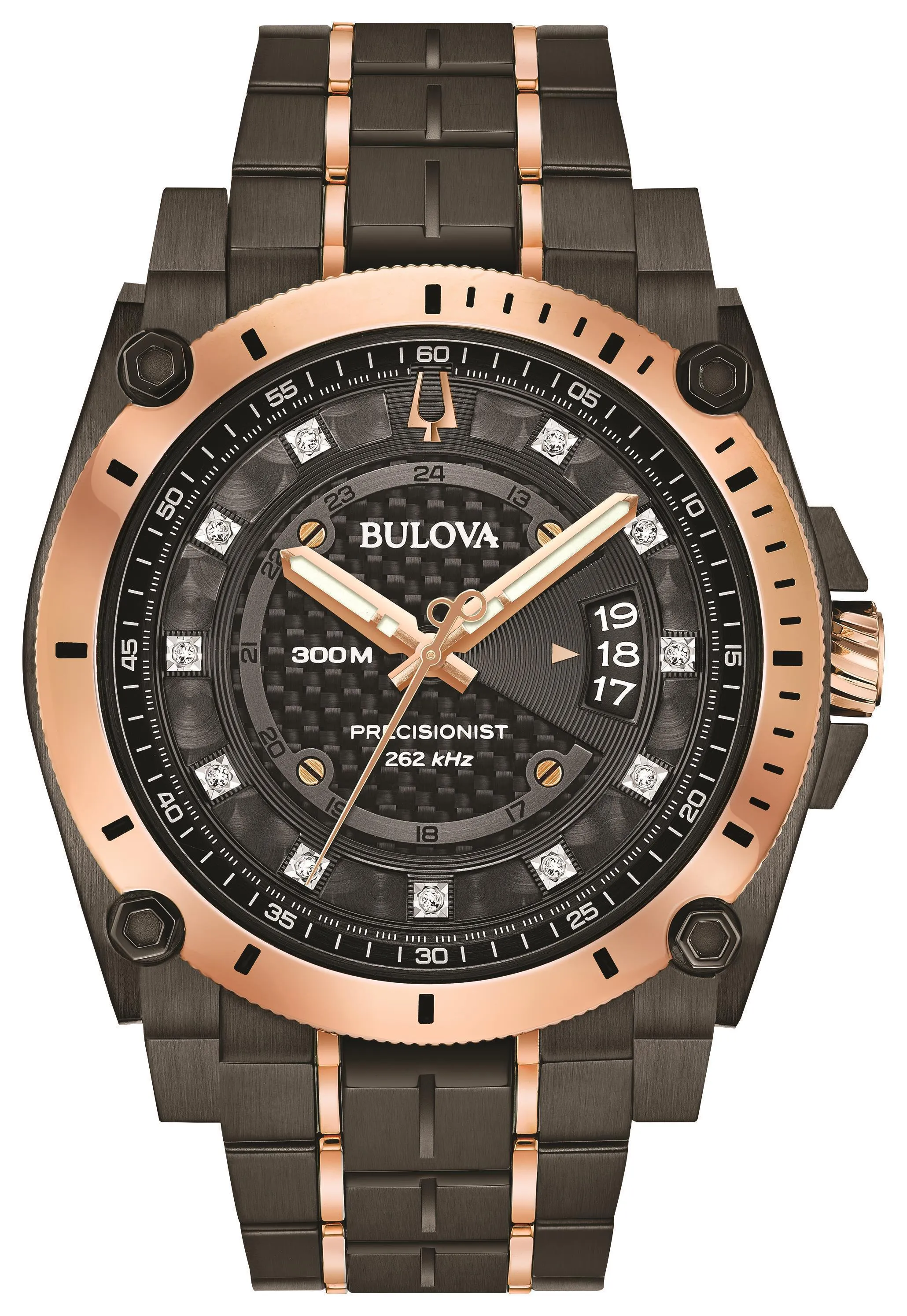 Mens Precisionist Gry & Rse Gld Diamond Watch Blk/Gry Dial