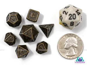 Mini Plated Gold (Distressed) | Ancient/Aged Tarnished Gold w Brown | Metal Dice Set (7)