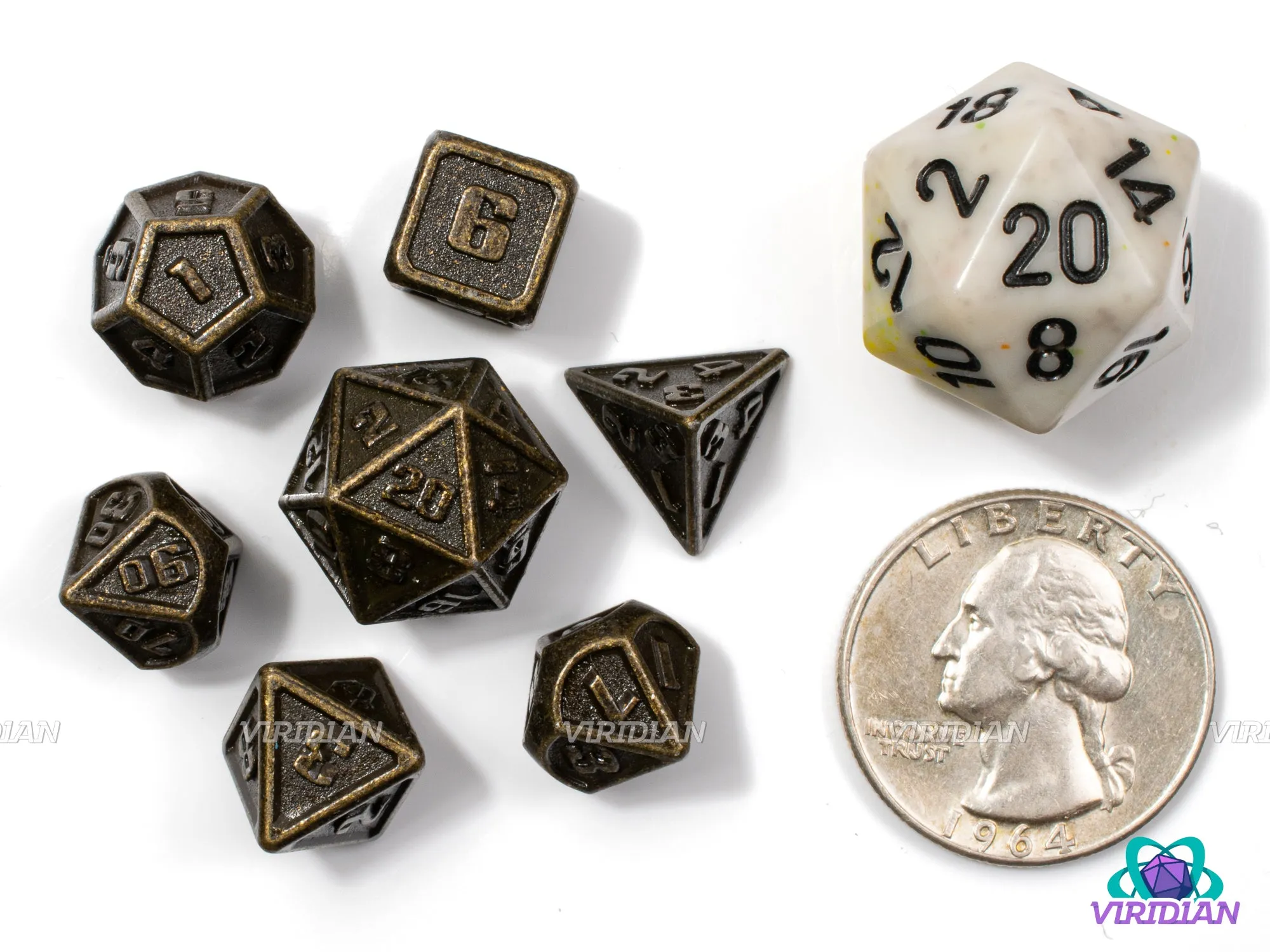 Mini Plated Gold (Distressed) | Ancient/Aged Tarnished Gold w Brown | Metal Dice Set (7)