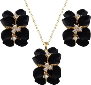 Navachi 18k Gold Plated White Crystal Multicolor Enamel Clip-on Stud Earrings And Neckalce Pendant Jewelry set