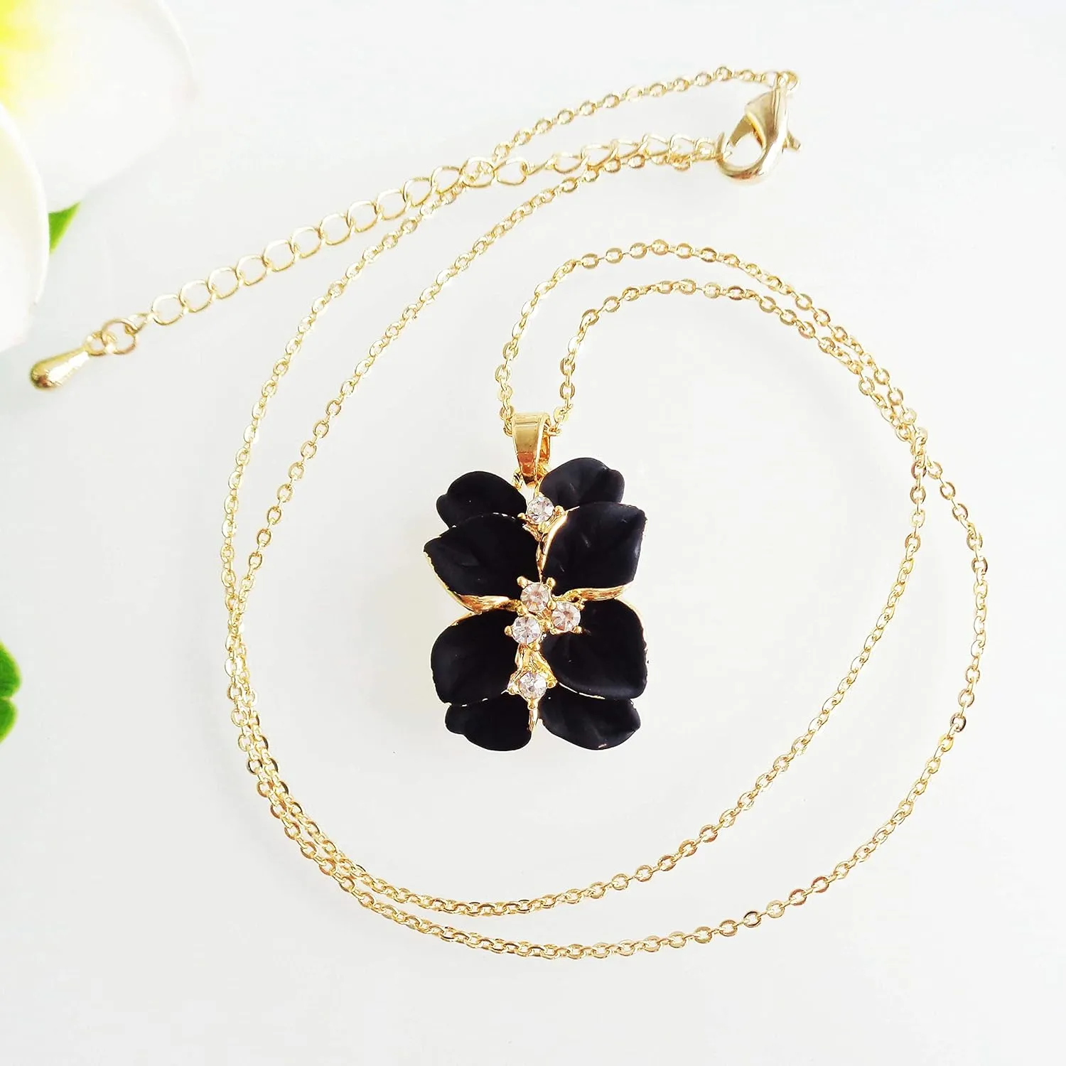 Navachi 18k Gold Plated White Crystal Multicolor Enamel Clip-on Stud Earrings And Neckalce Pendant Jewelry set