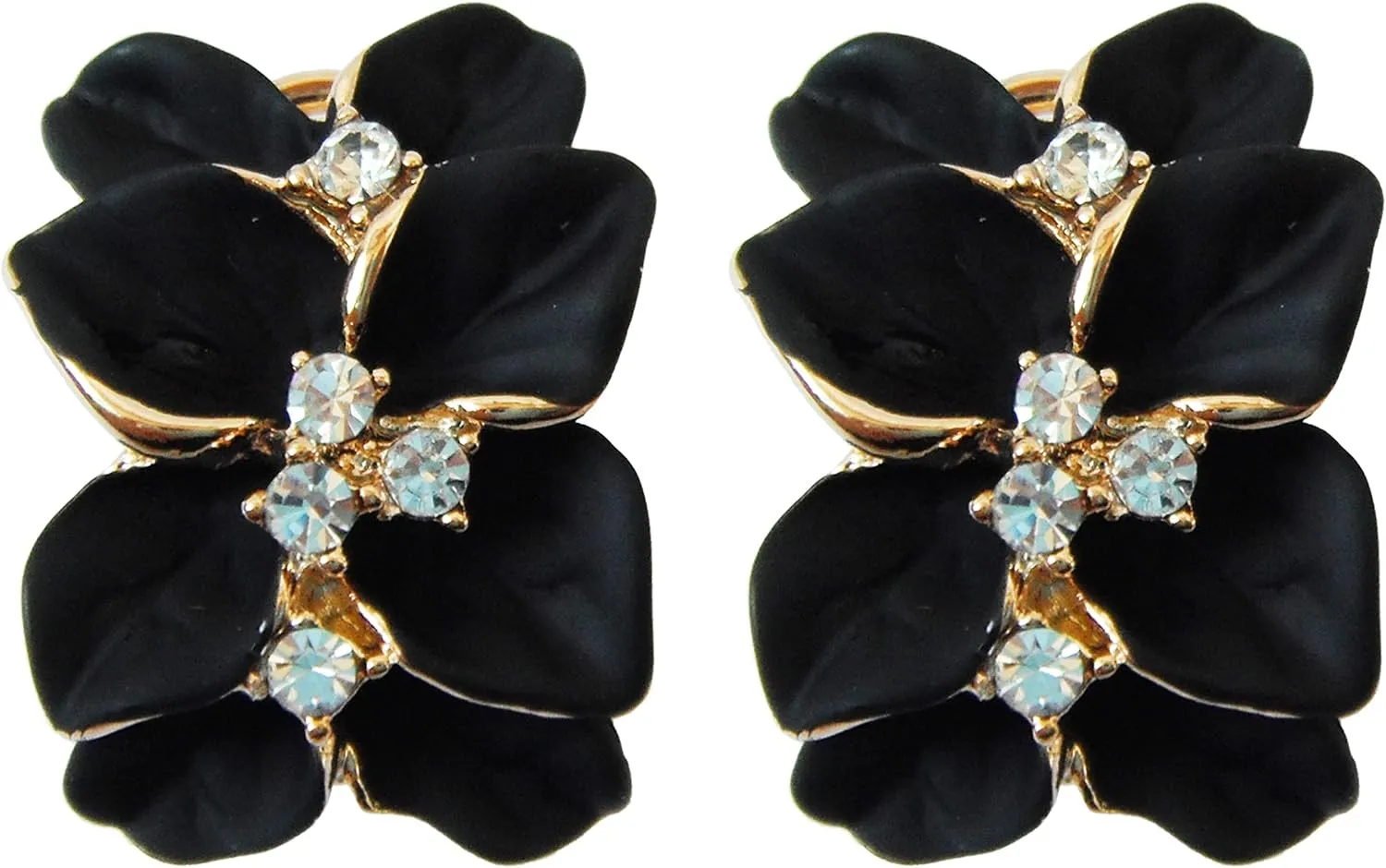 Navachi 18k Gold Plated White Crystal Multicolor Enamel Clip-on Stud Earrings And Neckalce Pendant Jewelry set