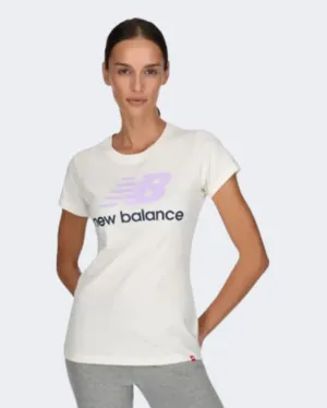 New Balance Essentials Stacked Logo Women Lifestyle T-Shirt White/Purple Wt91546-Mlt