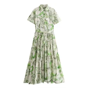 Pre Order:  Printed Short-Sleeved Printed Strap Midi Dress