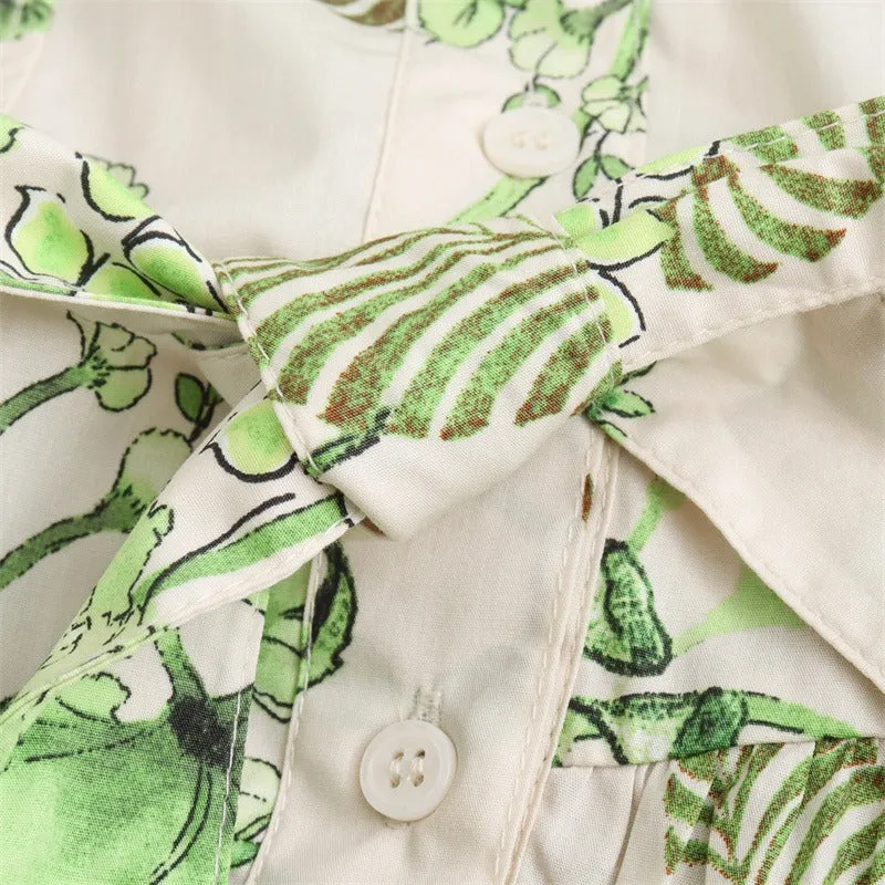 Pre Order:  Printed Short-Sleeved Printed Strap Midi Dress