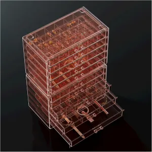 ProCase Acrylic Earrings Holder Organizer Box, Large Clear Earring Jewelry Storage Organizer Box Transparent Stackable Drawers Jewelry Display for Earrings Necklace Bracelets Rings - 10 Layers, Pink
