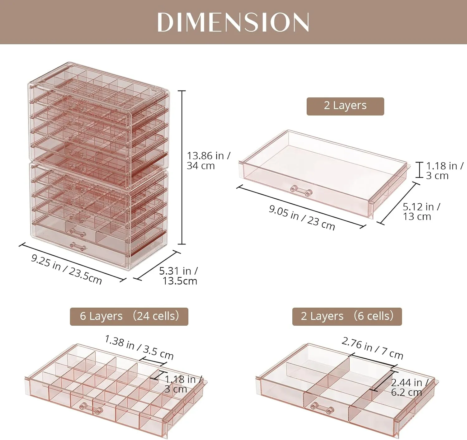 ProCase Acrylic Earrings Holder Organizer Box, Large Clear Earring Jewelry Storage Organizer Box Transparent Stackable Drawers Jewelry Display for Earrings Necklace Bracelets Rings - 10 Layers, Pink