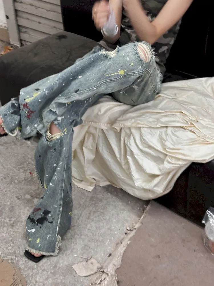 Punk Street Fermented Wash Splash Art Jeans【s0000009574】