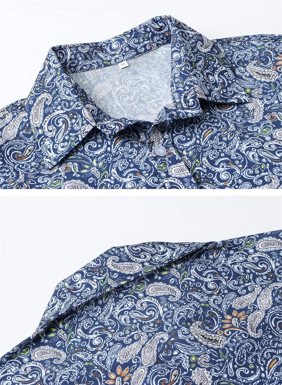 QZH.DUAO Mens 70s Disco Linen Shirts Casual Paisley Tops Floral Vintage Long Sleeve Shirt