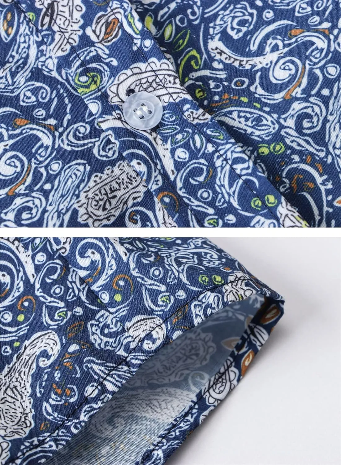 QZH.DUAO Mens 70s Disco Linen Shirts Casual Paisley Tops Floral Vintage Long Sleeve Shirt
