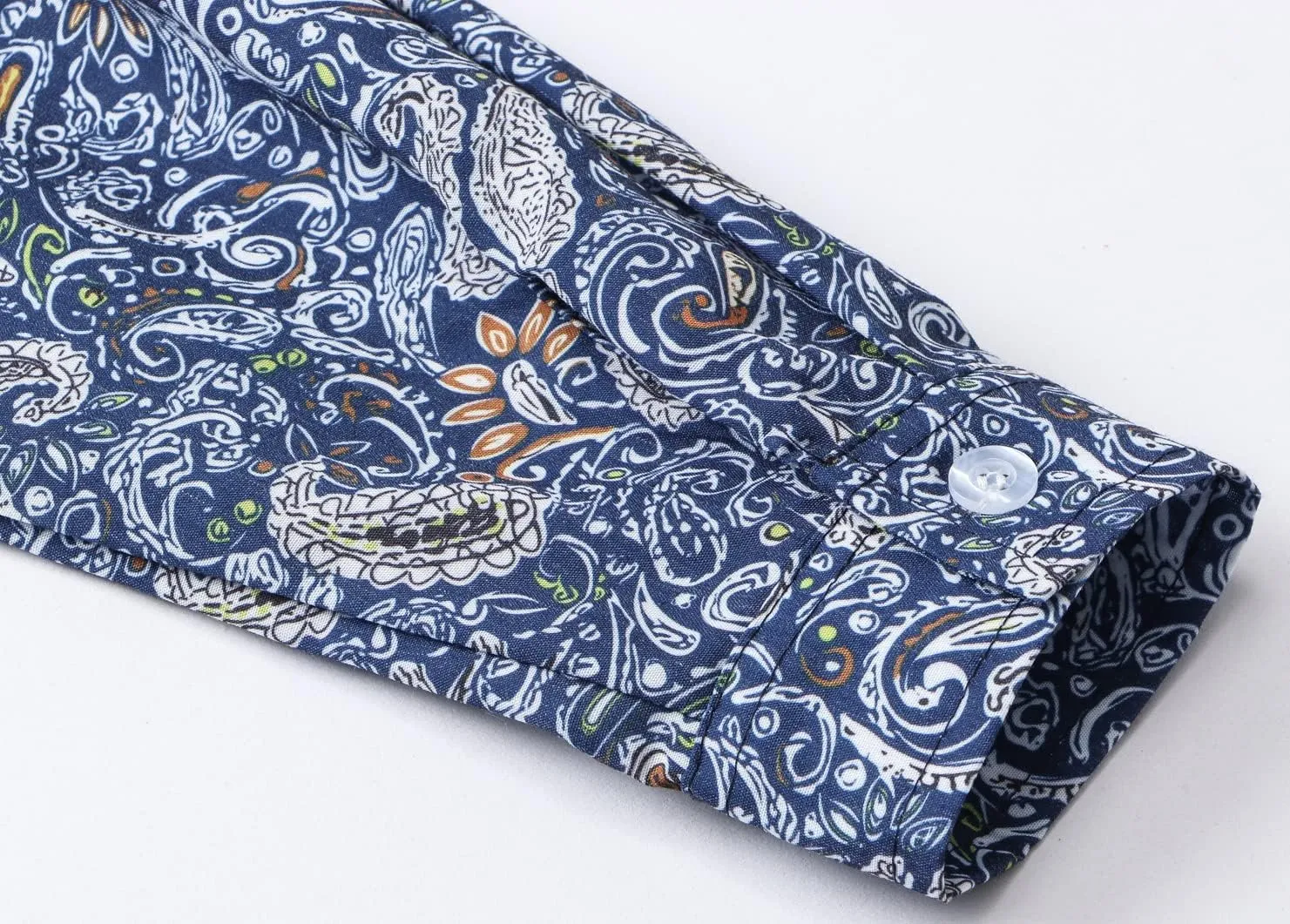QZH.DUAO Mens 70s Disco Linen Shirts Casual Paisley Tops Floral Vintage Long Sleeve Shirt